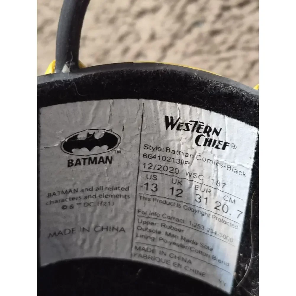 Western Chief Batman Grunge Black Rubber Rain Boots Kids Boys Toddler US Size 13